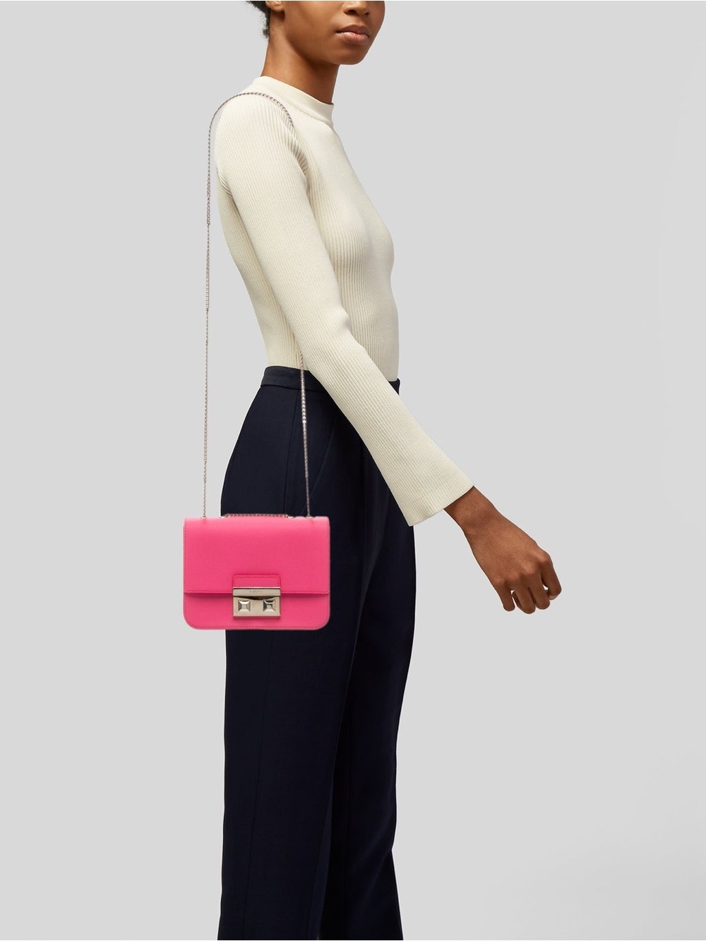 NWT Furla Mini Bella Leather Crossbody Bag Pink Fuchsia Giftable Condition